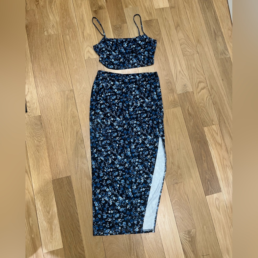Shein Floral Two piece set - spaghetti strap with slitted skirt